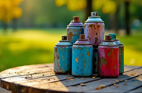 Spraydosen auf einem Tisch, symbolisiert die Vielzahl an Standardprodukten von ENVIBIOW